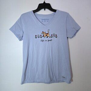 Life is Good Cat with Flowers Graphic Tee